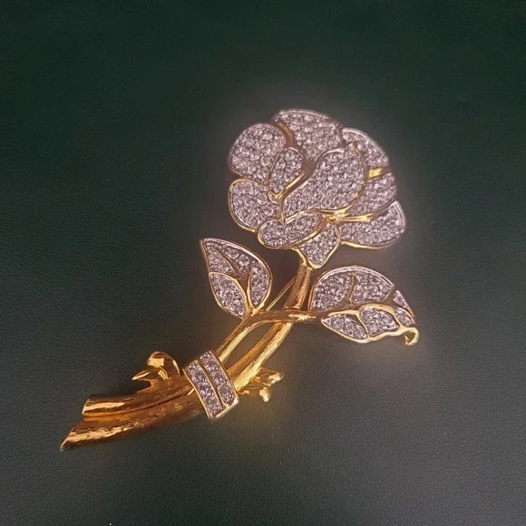Nolan‎ Miller Brooch Large Pave Rhinestone Rose Flower Glamour Collection IOB